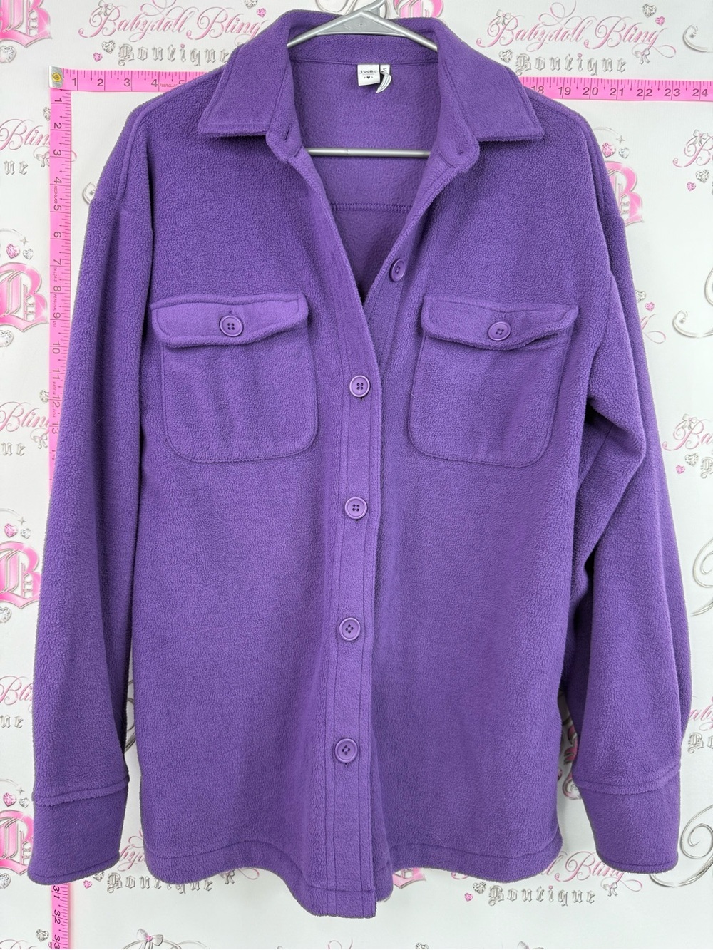 twik button up long sleeve fleece Purple Button-Front Fleece Shirt Jacket